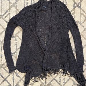 American Eagle open weave wrap sweater with fringe